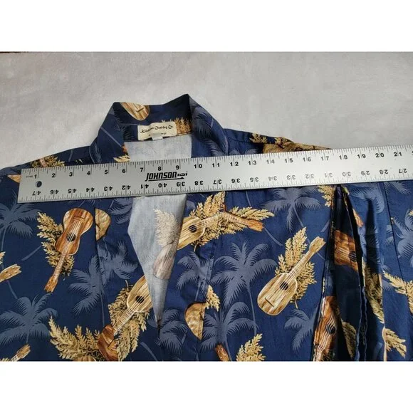Vintage Kilohana Clothing Co. Hawaiian Kimono Robe Navy Palm & Ukulele Print M/L
